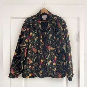 Vintage Rhoda Lynn 100% Silk Tassel Print Bomber Jacket - L
